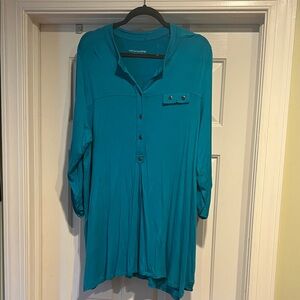 Soft Surroundings Teal Blouse with Button Detail